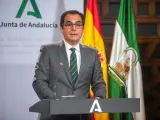 El consejero andaluz de Justicia, Administración Local y Función Pública José Antonio Nieto, en rueda de prensa.