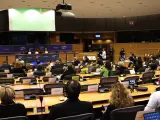 Sala del Parlamento Europeo en Bruselas en la que se ha debatido el informe de inmersión lingüística.