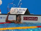 Doha (Qatar), 16/02/2024.- Hugo Gonzalez of Spain reacts after winning the Men's 200m Backstroke final at the FINA World Aquatics Championships Doha 2024 in Doha, Qatar 16 February 2024. (200 metros, España, Catar) EFE/EPA/ALI HAIDER QATAR WORLD AQUATICS