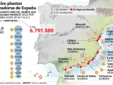 Mapa de las principales desalinizadoras de España.