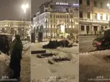 Capturas del vídeo que muestra el desmontaje del memorial de Navalni en Moscú.