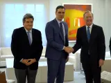 Imágenes del presidente del Gobierno, Pedro Sánchez, quien se ha reunido con el presidente de Microsoft, Brad Smith, en el Complejo de la Moncloa. (Fuente: La Moncloa)