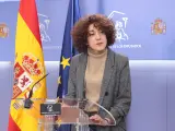 La diputada de Sumar Aina Vidal, durante una rueda de prensa.
