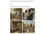 Imágenes subidas por un usuario que muestran cómo Gemini representa a una pareja en la Alemania de 1820.