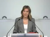 La líder de En Comú Podem, Jessica Albiach, en rueda de prensa en el Parlament de Catalunya.