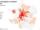 Mapa del precio del alquiler en los barrios de Madrid.