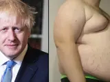 Combo de imágenes de Boris Johnson y el torso de un hombre con obesidad.