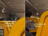 Un azafato de Ryanair anuncia la lotería de la aerolínea en pleno vuelo.