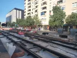 Obras de ampliación del tranvía en Nervión.