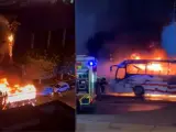 Un autobús arde en plena calle frente a una gasolinera en Cádiz