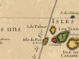 Mapa de 1.707 hecho por el cartografista Guillaume Delisle donde aparece la isla fantasma de San Borond&oacute;n junto a las Canarias.