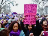 Mujeres durante una marcha del 8M en Madrid.