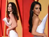 Ambas 'celebrities' han apostado por un vestido blanco de escote geométrico y espalda muy pronunciada.