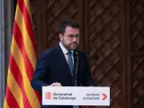 El presidente de la Generalitat, Pere Aragonès, anunciando el adelanto de las elecciones catalanas.