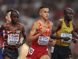 BUDAPEST, HUNGARY - AUGUST 27: Ouassim Oumaiz of Team Spain competes in the Men's 5000m Final during day nine of the World Athletics Championships Budapest 2023 at National Athletics Centre on August 27, 2023 in Budapest, Hungary. (Photo by Christian Petersen/Getty Images for World Athletics)