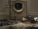 Lavadora tras un incendio.