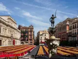Vista de los palcos de la Plaza de San Francisco de la Semana Santa de Sevilla