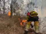 Bomberos forestales de la Generalitat Valenciana apagan el incendio de Fanzara