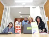 Representantes sindicales de Ustec·Stes y UGT en la Conselleria de Educación de la Generalitat este miércoles.