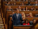 El presidente del Gobierno, Pedro Sánchez, interviene durante la sesión de control al Gobierno de este miércoles.