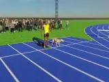 Fotograma de la recreación 3D de la carrera entre Usain Bolt y un perro.