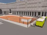 El Mutua Madrid Open instalará una pista de tenis en la Plaza Mayor de la capital del 6 al 26 de abril. MUTUA MADRID OPEN 01/4/2024