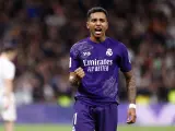 Rodrygo Goes of Real Madrid celebrates a goal during the Spanish League, LaLiga EA Sports, football match played between Real Madrid and Athletic Club de Bilbao at Santiago Bernabeu stadium on March 31, 2024, in Madrid, Spain. Oscar J. Barroso / AFP7 / Europa Press 31/3/2024 ONLY FOR USE IN SPAIN