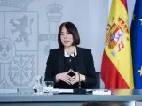La ministra de Ciencia, Innovación y Universidades, Diana Morant, durante una rueda de prensa posterior a la reunión del Consejo de Ministros, en el Palacio de La Moncloa, a 2 de abril de 2024, en Madrid (España).