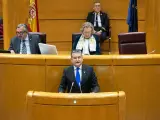 El consejero de la Presidencia de la Junta de Andalucía, Antonio Sanz, en su intervención en el Senado.