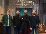 El presentador y colaboradores de 'La resistencia'. De izda a dcha, Grison, Ricardo Castella, Broncano y Jorge Ponce.