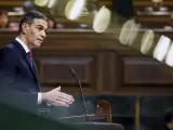 El presidente del Gobierno, Pedro Sánchez, interviene durante el Pleno del Congreso de este miércoles.