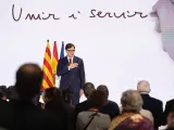 El candidato del PSC a las elecciones catalanas, Salvador Illa, durante la conferencia 'Unir y servir'.