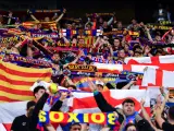 Aficionados del Barça en el partido ante el PSG.