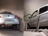 El coche del hincha de Cruzeiro atrapado en las escaleras del estadio.