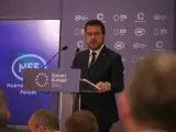 El presidente de la Generalitat, Pere Aragonès, durante su intervención en una conferencia en el Nueva Economía Fórum.
