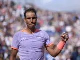 BARCELONA, SPAIN - APRIL 16: Rafael Nadal of Spain celebrates to the crowd after his victory against Flavio Cobolli of Italy in the first round during day two of the Barcelona Open Banc Sabadell at Real Club De Tenis Barcelona on April 16, 2024 in Barcelona, Spain. (Photo by Manuel Queimadelos/Quality Sport Images/Getty Images)