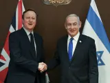Reuni&oacute;n del primer ministro israel&iacute;, Benjam&iacute;n Netanyahu, con el ministro de Asuntos Exteriores brit&aacute;nico, David Cameron, este mi&eacute;rcoles en Jerusal&eacute;n.