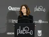 La presidenta de la Comunidad de Madrid, Isabel Díaz Ayuso, durante la presentación de los premios Platino de 2023.