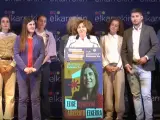 Pilar Garrido, coordinadora de Elkarrekin Podemos, comparece tras los resultados.