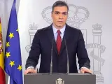 Pedro Sánchez, en una comparecencia televisada, anuncia el estado de alarma por 15 días, para intentar controlar la propagación del coronavirus en España. El anuncio se produjo el 13 de marzo de 2020.