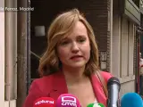 Pilar Alegría ofrece declaraciones a su llegada al Comité Federal del PSOE.