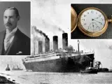 Montaje de imágenes del Titanic, de John Jacob Astor IV y de un reloj igual al que se ha vendido.
