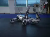 Robot Atlas de Boston Dynamics en el suelo.