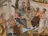 Mosaico del siglo I hallado en Pompeya que representa a la Academia de Platón. Actualmente en el Museo Arqueológico Nacional de Nápoles.