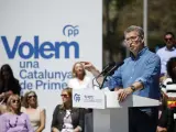 El presidente del PP, Alberto Núñez Feijóo, este domingo en un mitin en Salou (Tarragona).