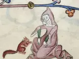 Ilustración medieval de una mujer con una ardilla como mascota.