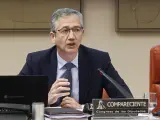 El gobernador del Banco de España, Pablo Hernández de Cos, comparece en la comisión de economía del Congreso.