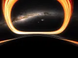 Imagen de la simulación de la inmersión en un agujero negro.