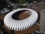Inundaciones en el estadio de fútbol Beira-Rio y sus alrededores en Porto Alegre, Brasil.