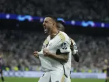 Joselu celebra el primer gol del Real Madrid.